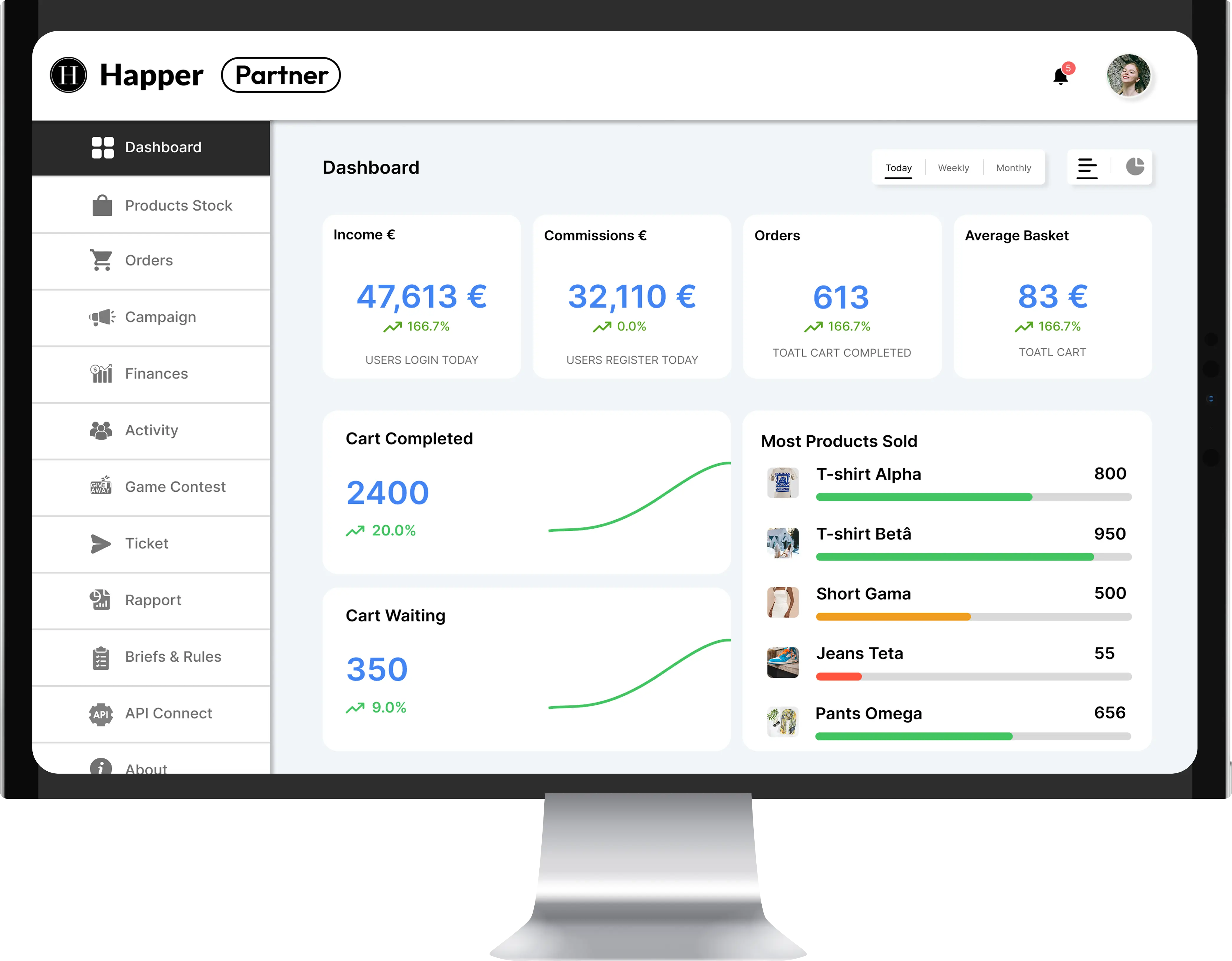 Happer app preview on desktop